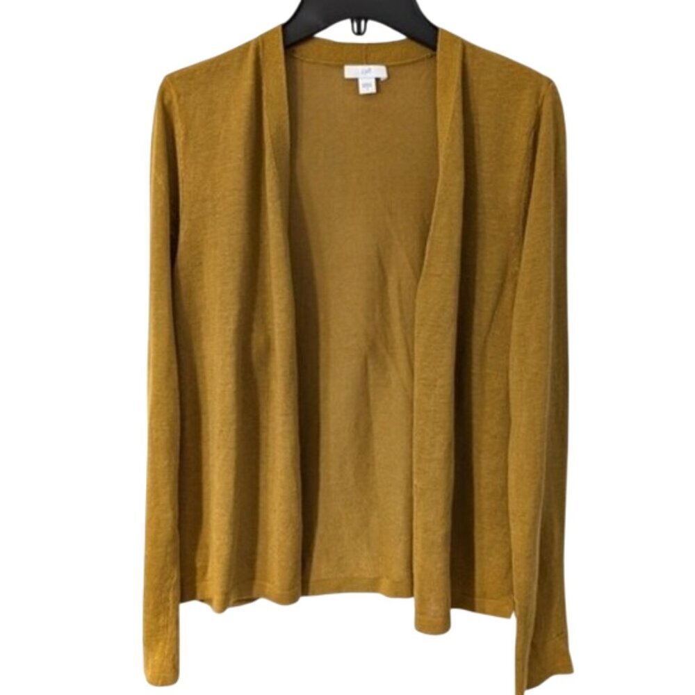 NWOT J. Jill Women's Linen Cotton Blend Open Front Cardigan Mustard Color Size S